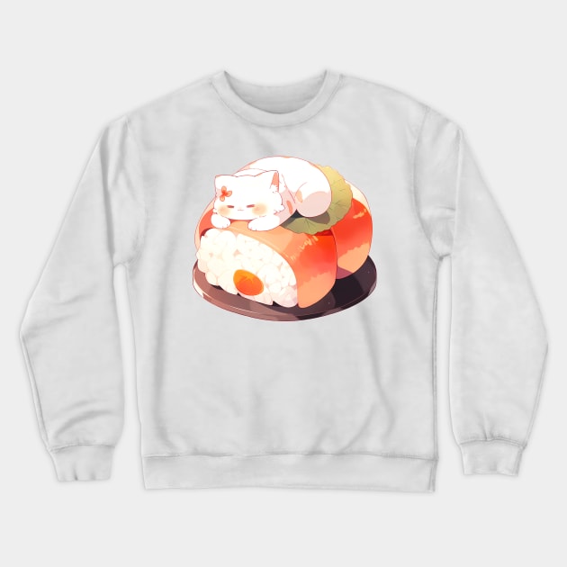 Kitty lies on sushi Crewneck Sweatshirt by NemfisArt